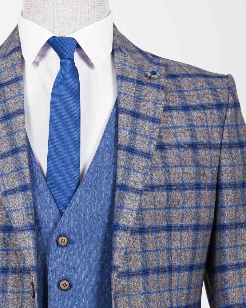 Blue Slim Fit Plaid Suit by BespokeDailyShop.com with Free Worldwide Shipping