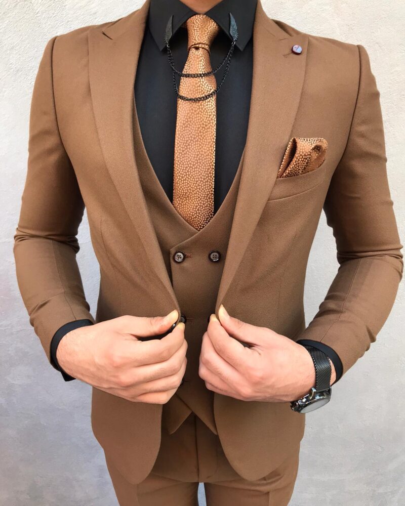 Brown Slim Fit Suit by BespokeDailyShop.com with Free Worldwide Shipping