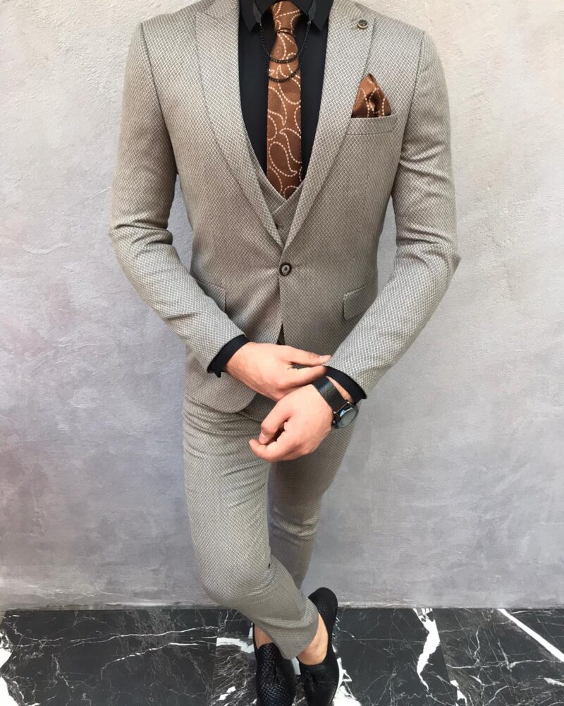 Cream Slim Fit Suit by BespokeDailyShop.com with Free Worldwide Shipping
