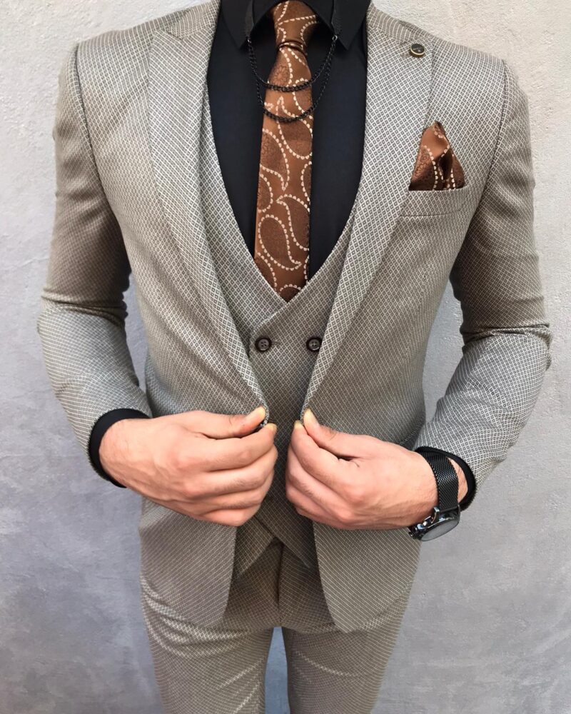 Buy Cream Slim Fit Suit by BespokeDailyShop | Worldwide Shipping