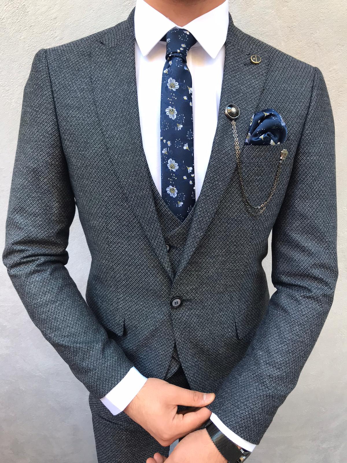 Buy Dark Blue Slim Fit Suit by BespokeDailyShop | Worldwide Shipping