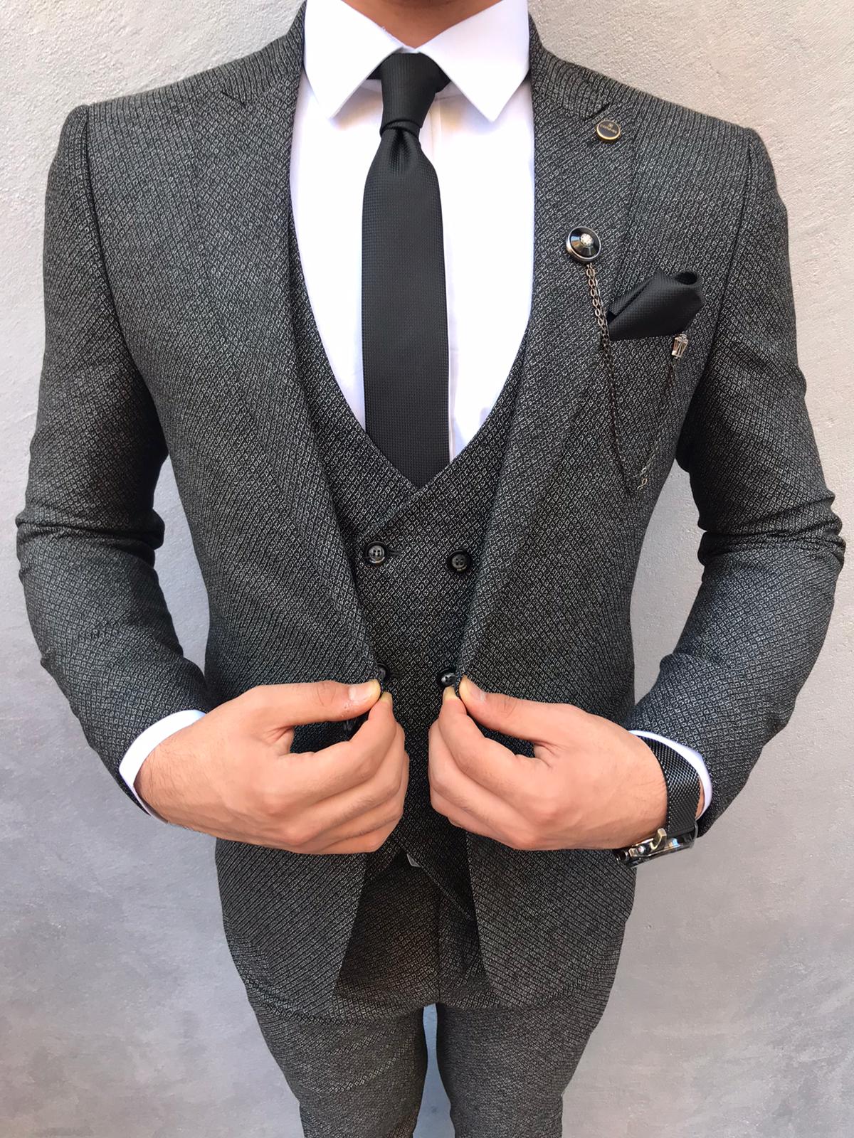 Buy Gray Slim Fit Suit by BespokeDailyShop | Worldwide Shipping