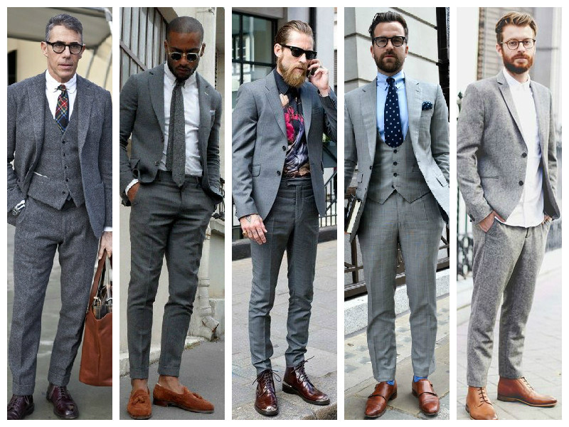 shiny grey suit combinations