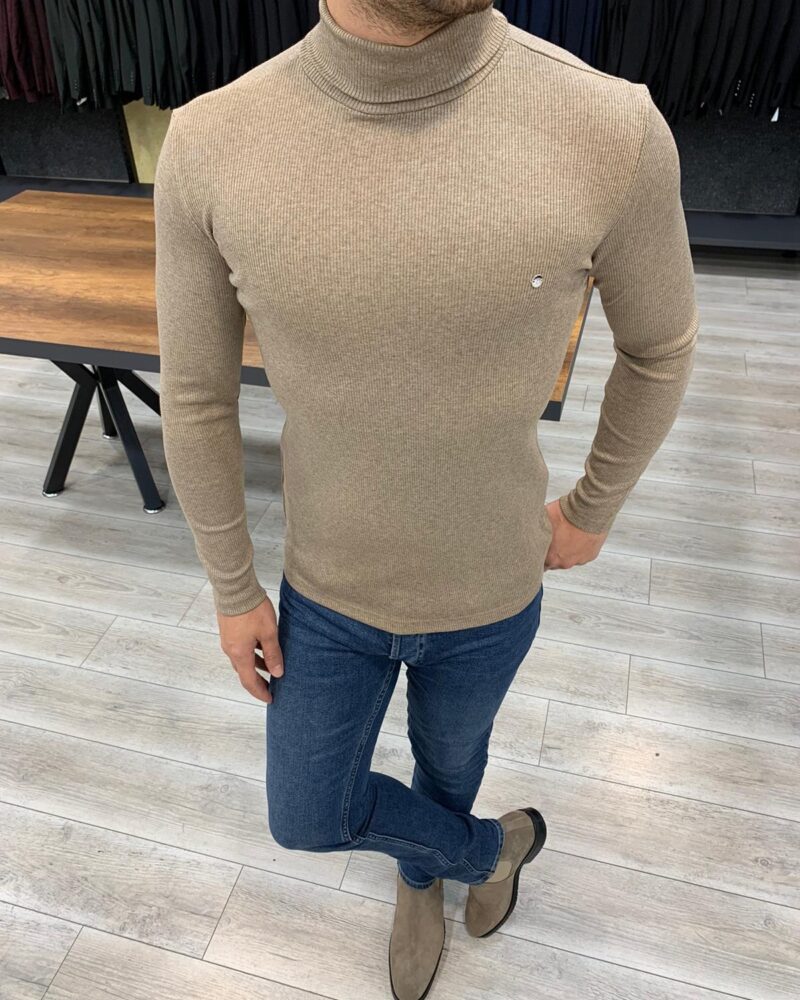 BespokeDaily Austin Beige Slim Fit Turtleneck Sweater - Bespoke Daily