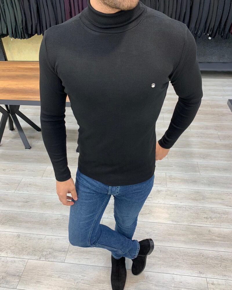 Black Slim Fit Turtleneck Sweater by BespokeDailyShop.com with Free Worldwide Shipping