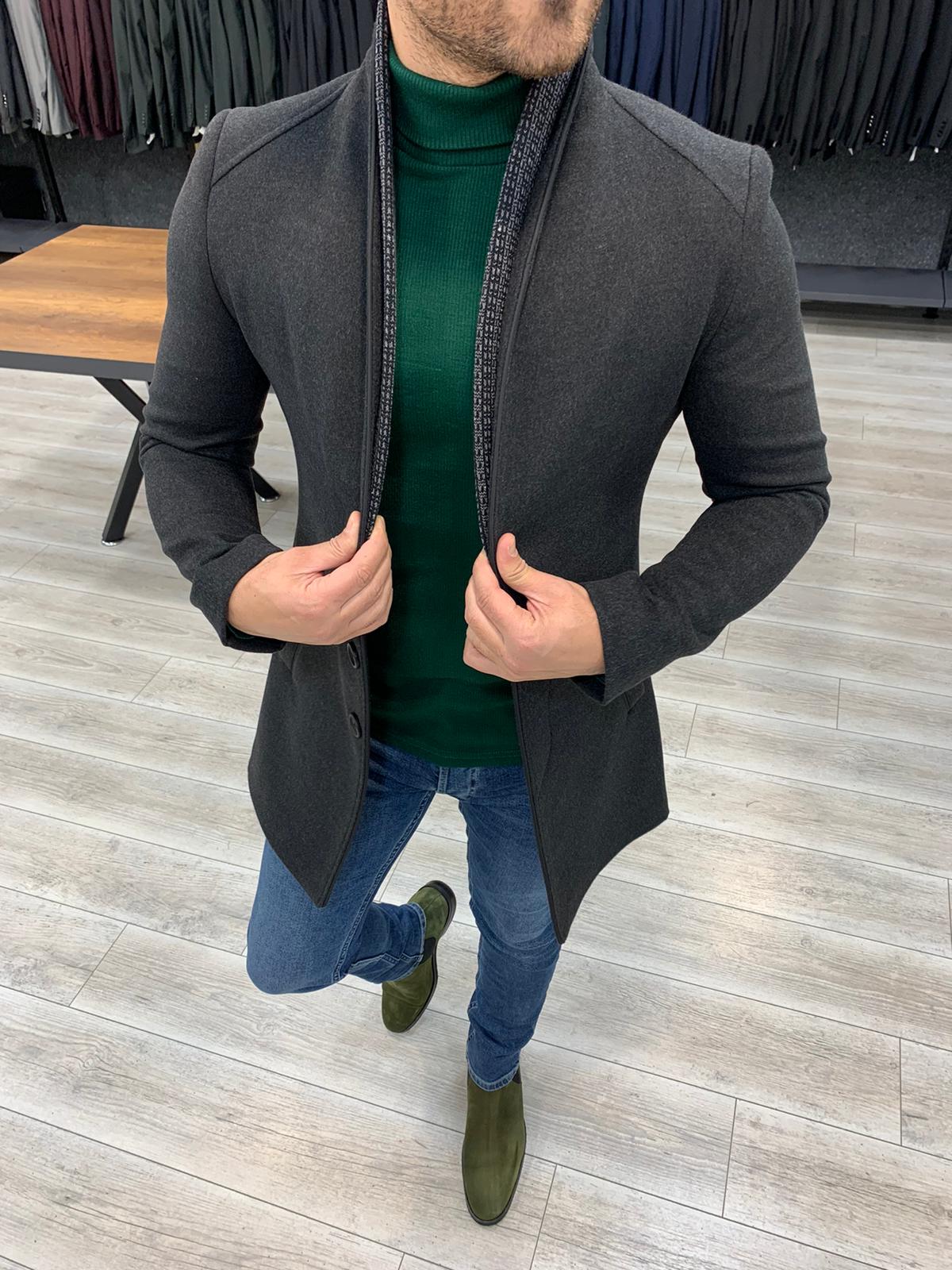 BespokeDaily Austin Black Slim Fit Wool Long Coat - Bespoke Daily