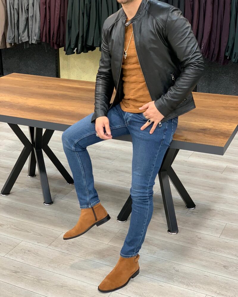 BespokeDaily Austin Black Slim Fit Zipper Leather Jacket - Bespoke Daily