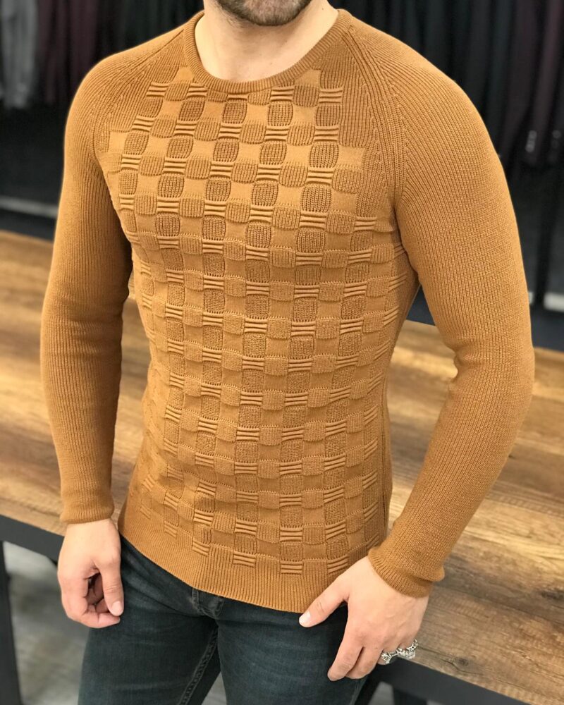 Brown Slim Fit Crewneck Sweater by BespokeDailyShop.com with Free Worldwide Shipping