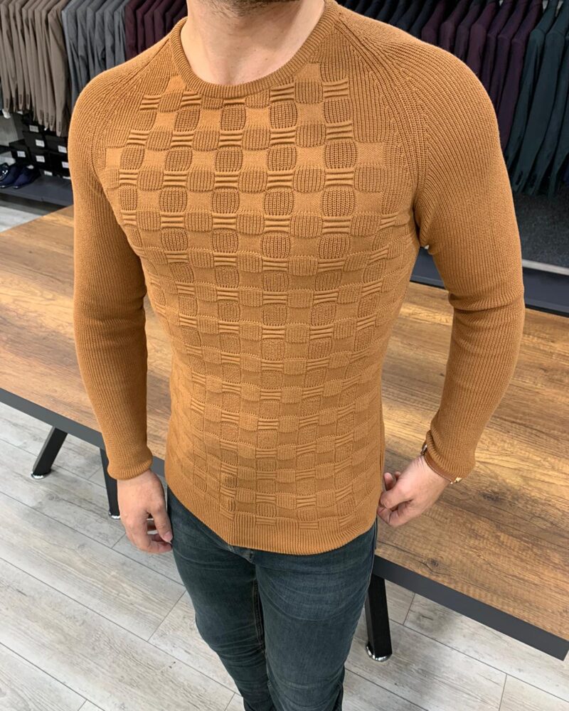 Brown Slim Fit Crewneck Sweater by BespokeDailyShop.com with Free Worldwide Shipping