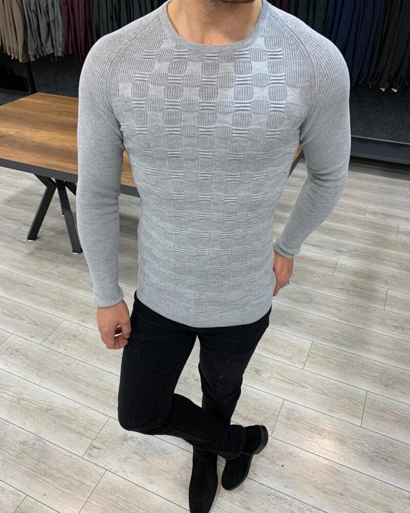 Gray Slim Fit Crewneck Sweater by BespokeDailyShop.com with Free Worldwide Shipping