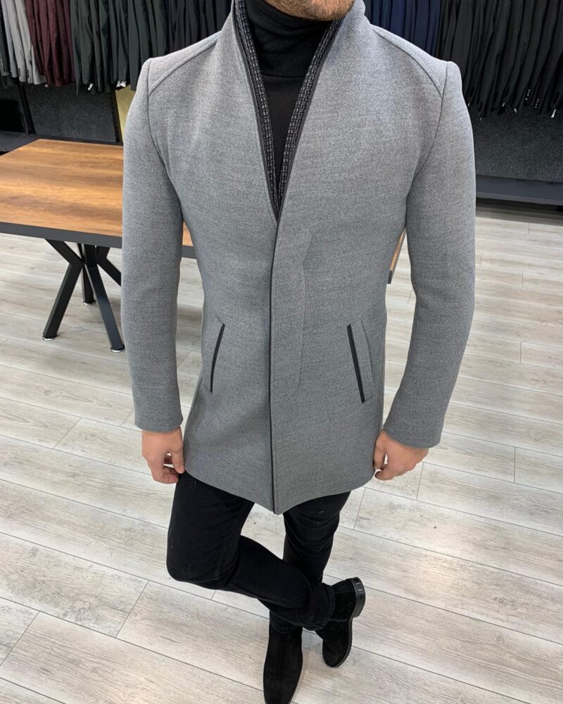 Gray Slim Fit Wool Long Coat by BespokeDailyShop.com with Free Worldwide Shipping