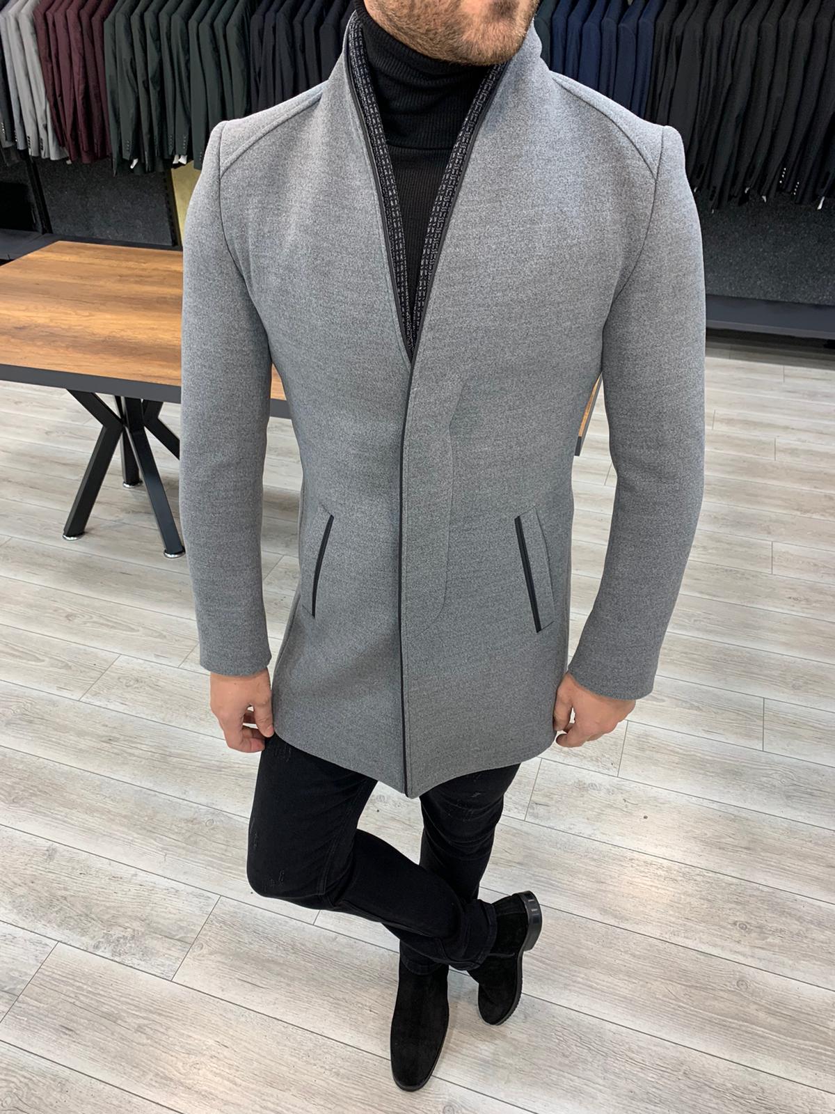 BespokeDaily Austin Gray Slim Fit Wool Long Coat - Bespoke Daily