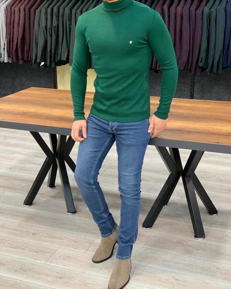 Green Slim Fit Turtleneck Sweater by BespokeDailyShop.com with Free Worldwide Shipping