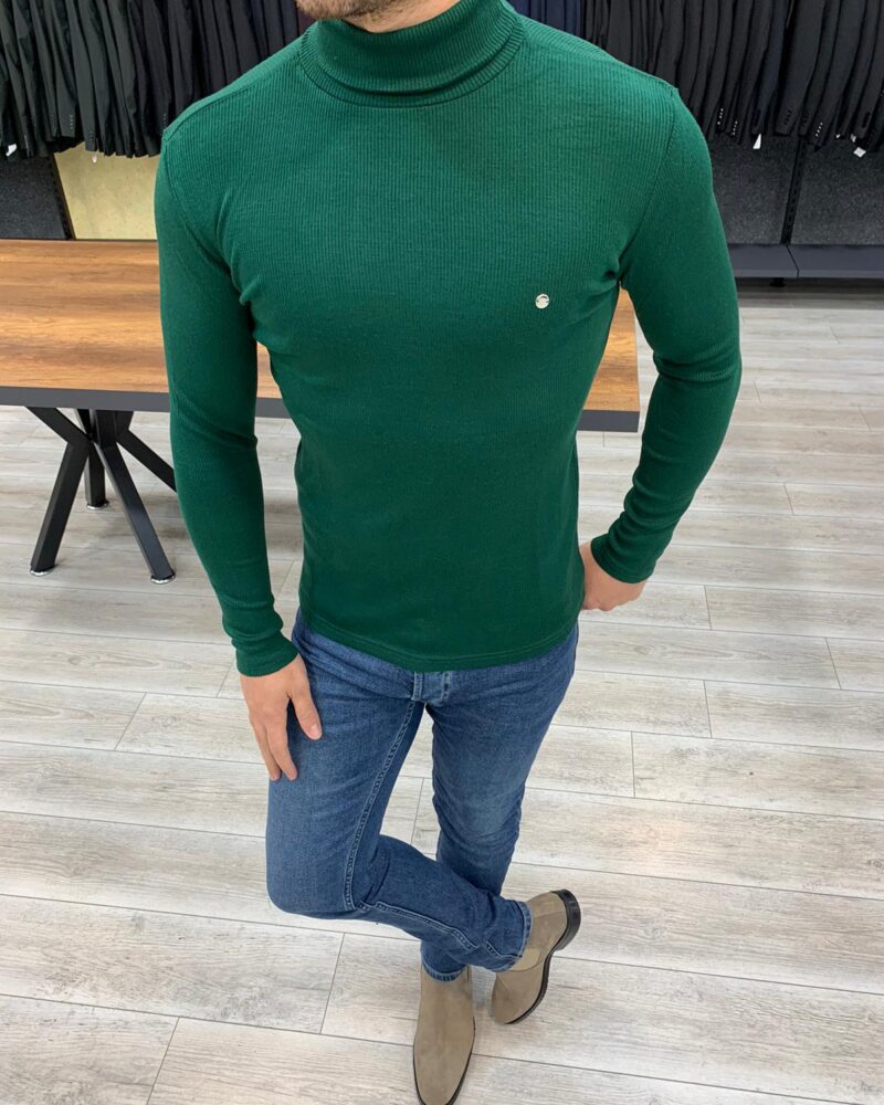 Green Slim Fit Turtleneck Sweater by BespokeDailyShop.com with Free Worldwide Shipping
