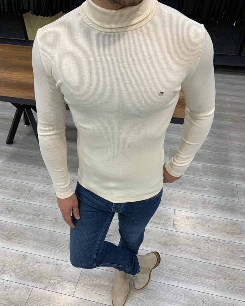 Mink Slim Fit Turtleneck Sweater by BespokeDailyShop.com with Free Worldwide Shipping