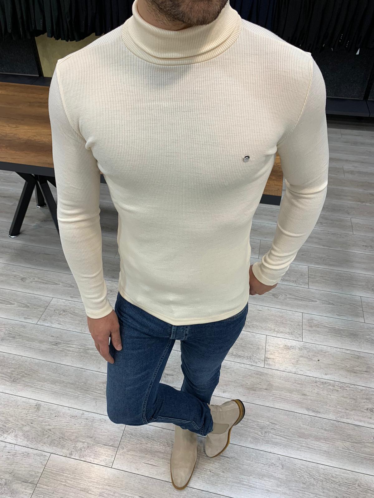 BespokeDaily Austin Mink Slim Fit Turtleneck Sweater - Bespoke Daily