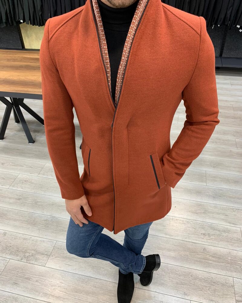 Tile Slim Fit Wool Long Coat by BespokeDailyShop.com with Free Worldwide Shipping