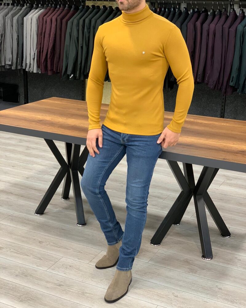 Yellow Slim Fit Turtleneck Sweater by BespokeDailyShop.com with Free Worldwide Shipping