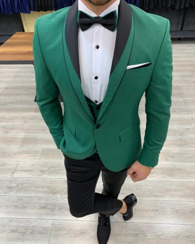 Buy Green Slim Fit Shawl Lapel Tuxedo by BespokeDailyShop.com
