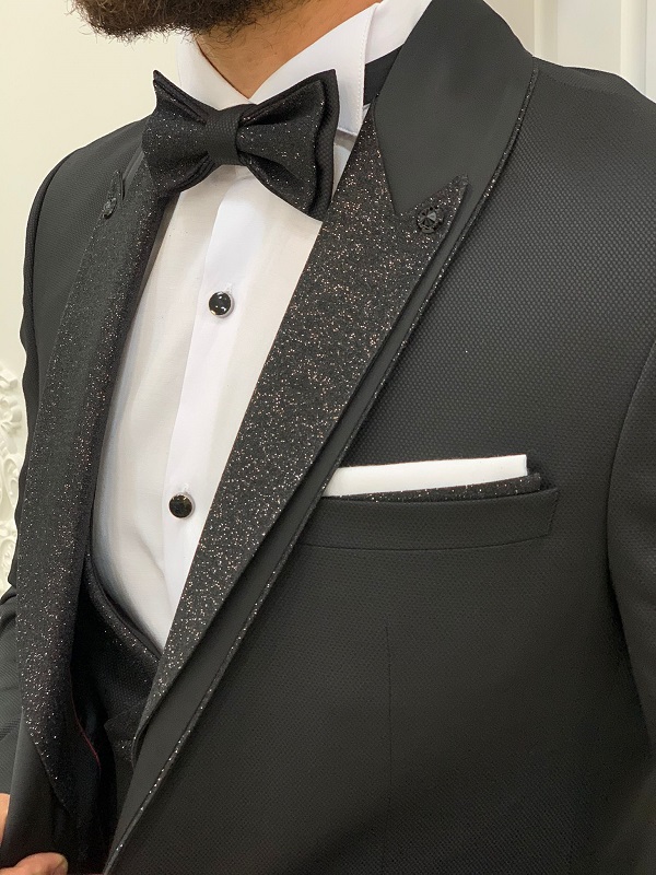 Black Slim Fit Shawl Lapel Tuxedo for Men by BespokeDailyShop.com with Free Worldwide Shipping