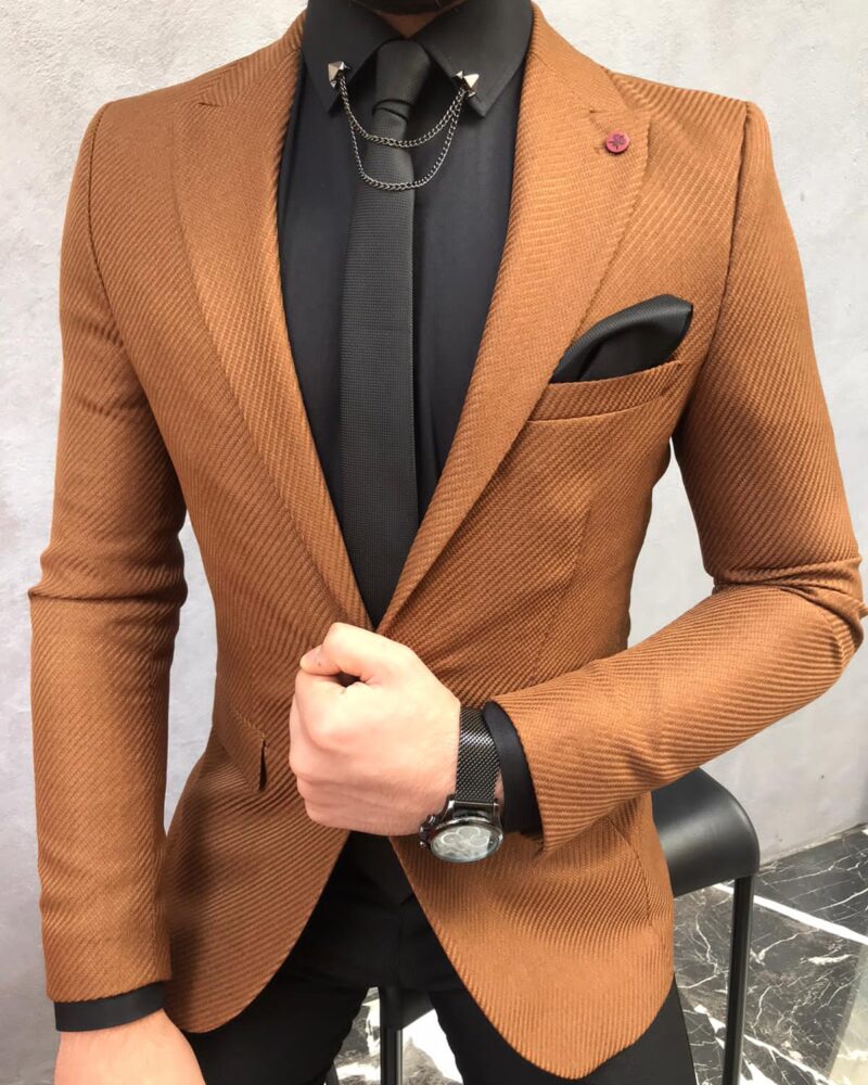 Brown Slim Fit Wool Blazer by BespokeDailyShop.com with Free Worldwide Shipping