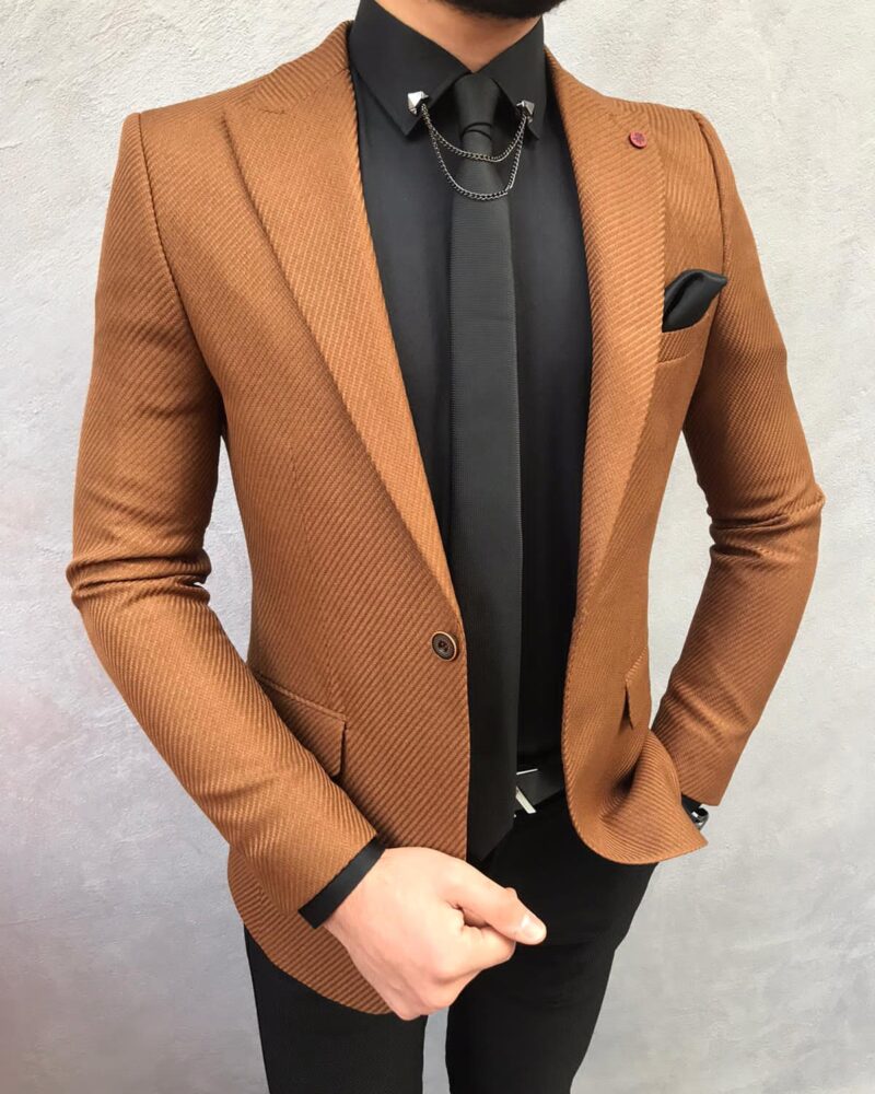 Brown Slim Fit Wool Blazer by BespokeDailyShop.com with Free Worldwide Shipping