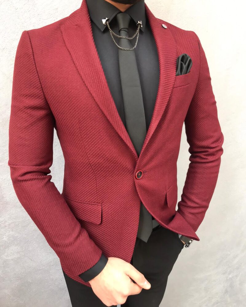 Red Slim Fit Wool Blazer by BespokeDailyShop.com with Free Worldwide Shipping