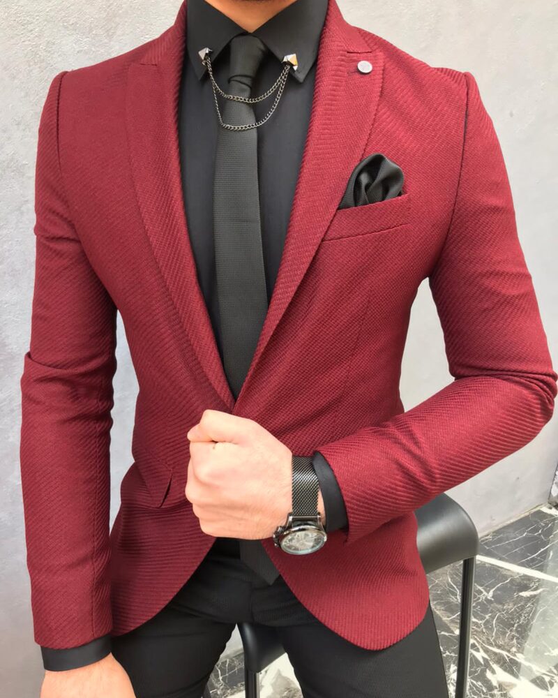 Red Slim Fit Wool Blazer by BespokeDailyShop.com with Free Worldwide Shipping
