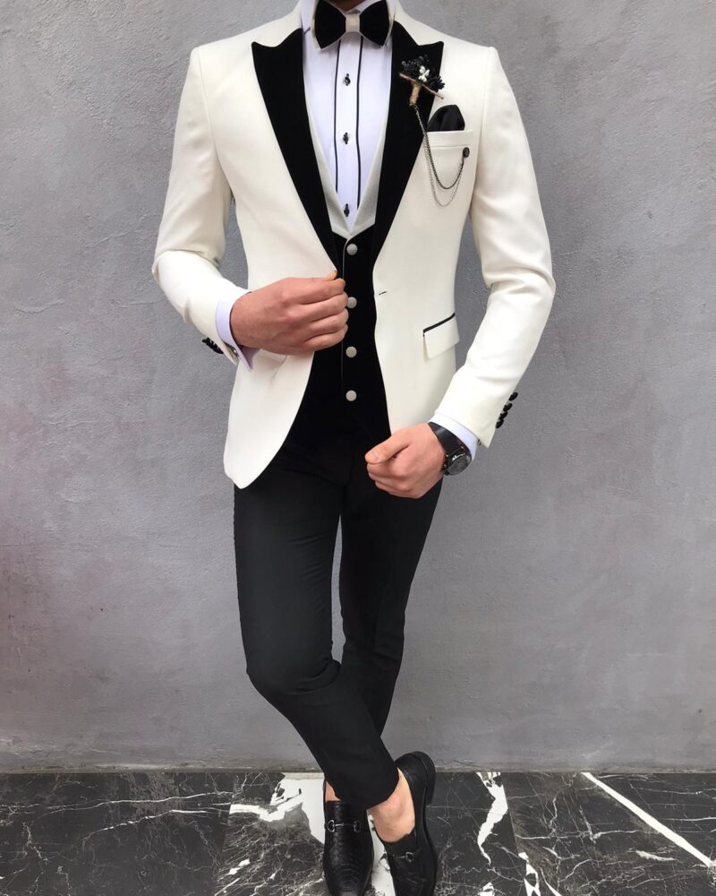 Buy White Slim Fit Velvet Peak Lapel Tuxedo by BespokeDailyShop.com