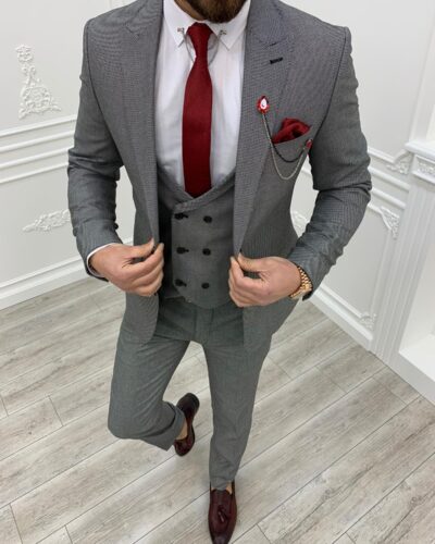 Gray Slim Fit Wool Suit by BespokeDailyShop.com with Free Worldwide Shipping