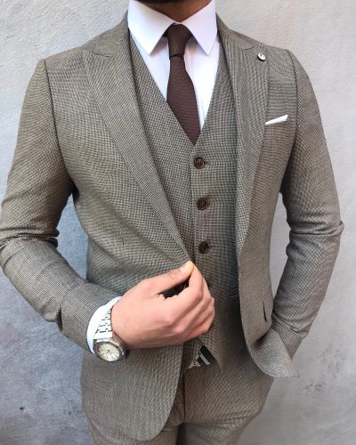 Buy Brown Slim Fit Suit by BespokeDailyShop.com | Worldwide Shipping
