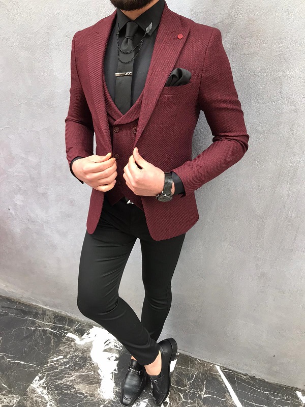 Buy Burgundy Slim Fit Suit by BespokeDailyShop | Worldwide Shipping