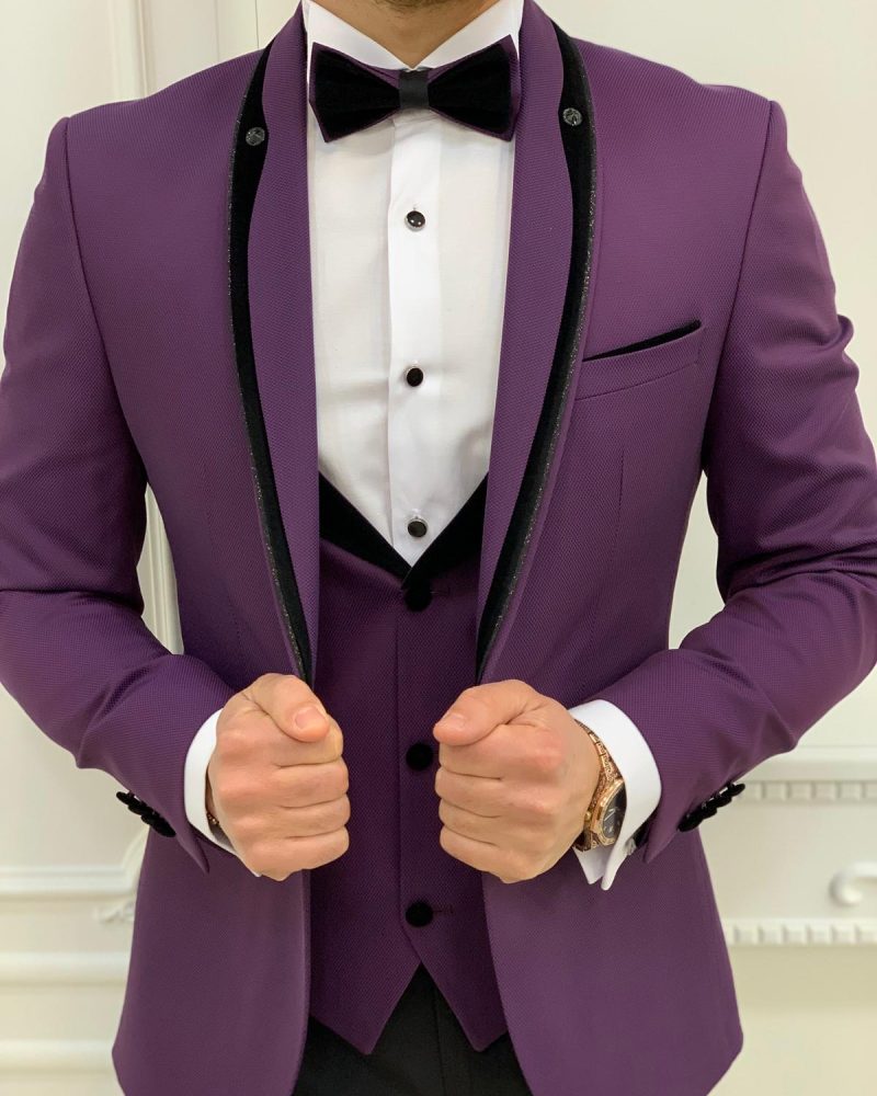 Purple Slim Fit Shawl Lapel Tuxedo by BespokeDailyShop.com with Free Worldwide Shipping