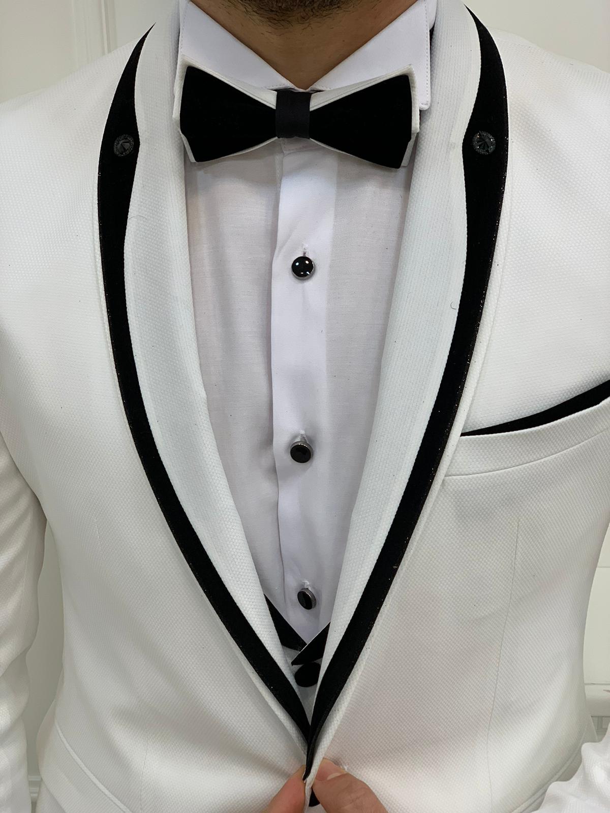 Buy White Slim Fit Shawl Lapel Tuxedo by BespokeDailyShop.com