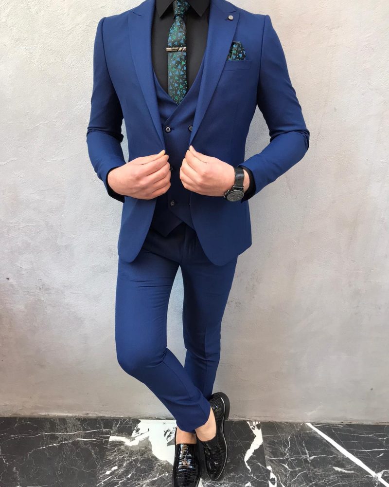 Blue Slim Fit Suit by BespokeDailyShop.com with Free Worldwide Shipping