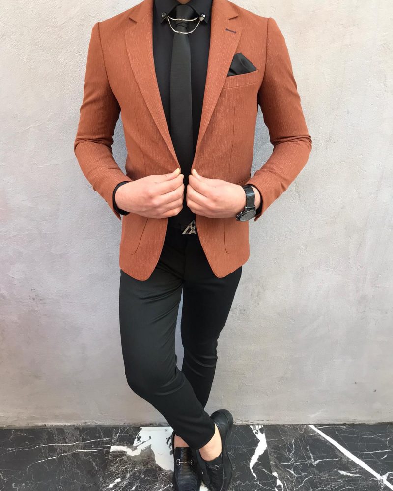 Brown Slim Fit Blazer by BespokeDailyShop.com with Free Worldwide Shipping