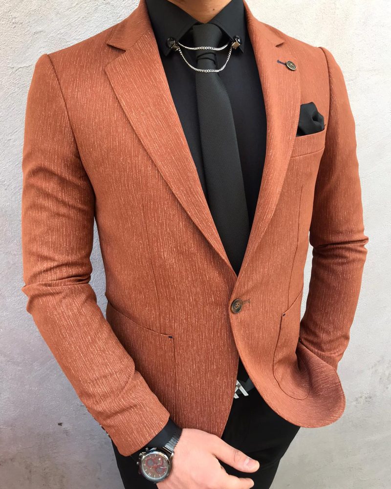 Brown Slim Fit Blazer by BespokeDailyShop.com with Free Worldwide Shipping