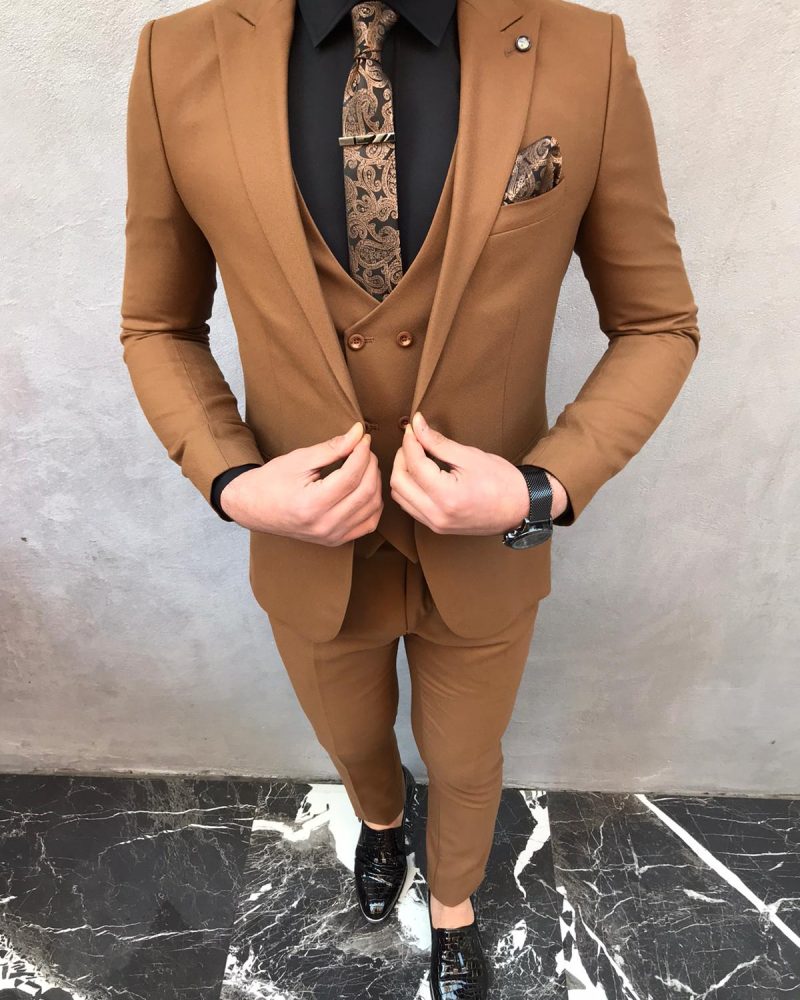 Buy Brown Slim Fit Suit by BespokeDailyShop.com | Worldwide Shipping