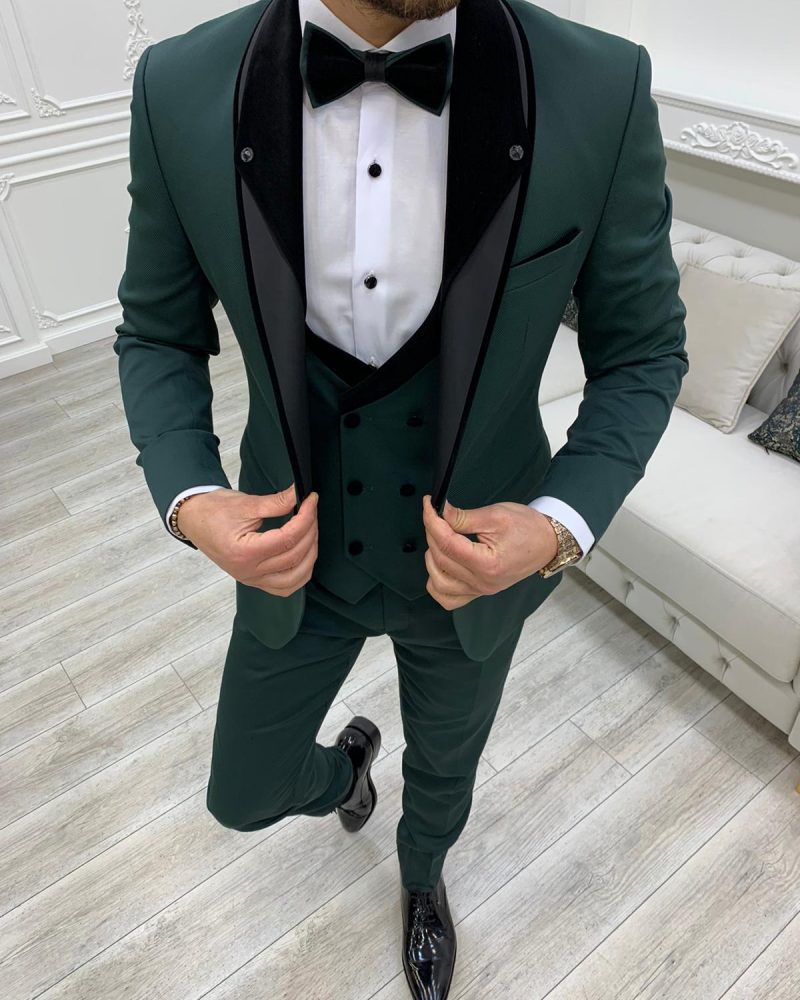 Dark Green Slim Fit Shawl Lapel Tuxedo by BespokeDailyShop.com with Free Worldwide Shipping