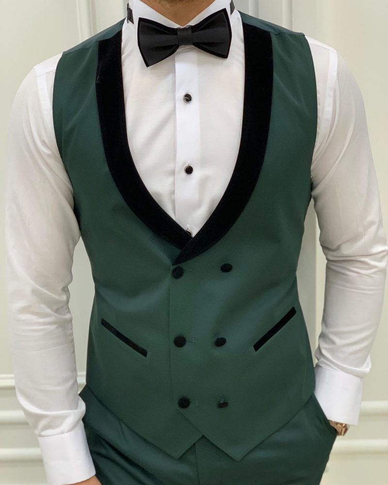 Green Slim Fit Velvet Peak Lapel Tuxedo by BespokeDailyShop.com with Free Worldwide Shipping