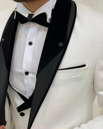 Buy White Slim Fit Shawl Lapel Tuxedo by BespokeDaily.com