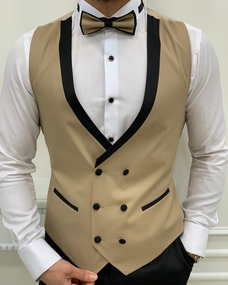 Gold Slim Fit Shawl Lapel Tuxedo by BespokeDailyShop.com with Free Worldwide Shipping