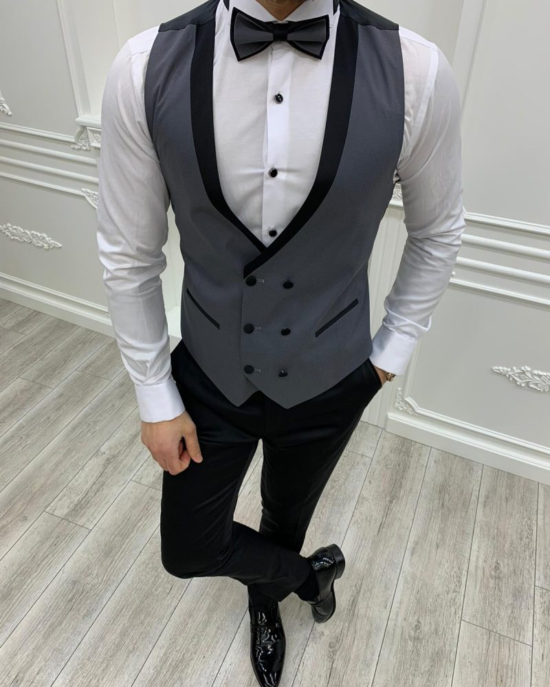 Gray Slim Fit Shawl Lapel Groom Suit by BespokeDailyShop.com with Free Worldwide Shipping