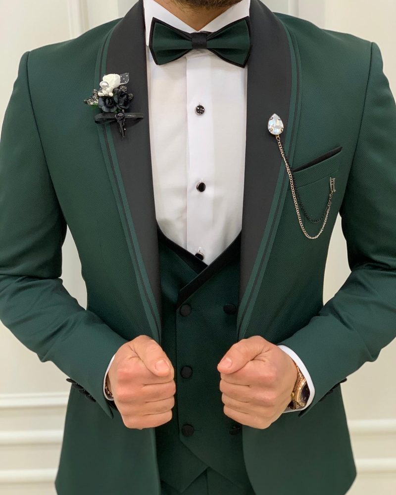 Green Slim Fit Shawl Lapel Tuxedo by BespokeDailyShop.com with Free Worldwide Shipping