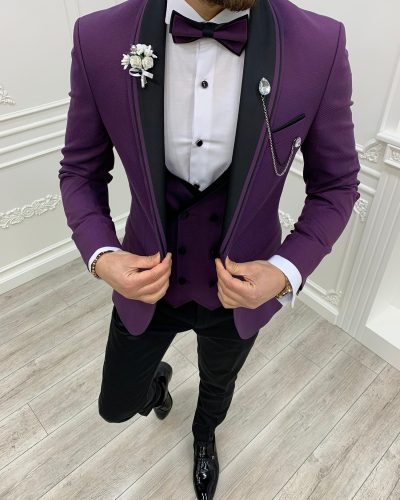 Purple Slim Fit Shawl Lapel Tuxedo by BespokeDailyShop.com with Free Worldwide Shipping