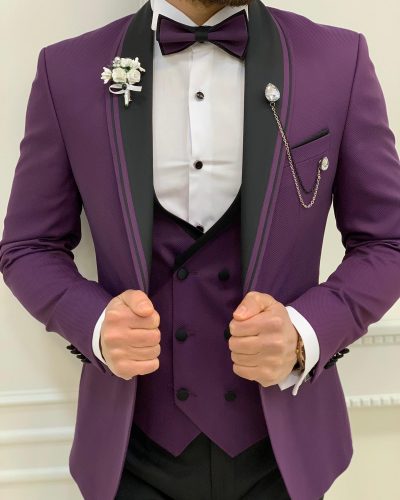 Buy Purple Slim Fit Shawl Lapel Tuxedo by BespokeDaily.com