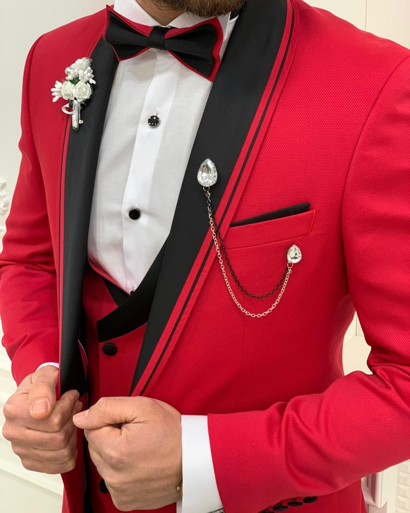 Red Slim Fit Shawl Lapel Tuxedo by BespokeDailyShop.com with Free Worldwide Shipping