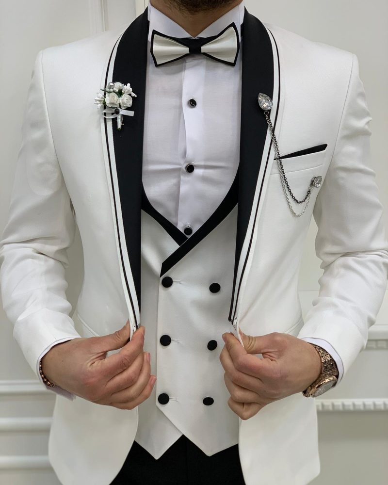Buy White Slim Fit Shawl Lapel Tuxedo by BespokeDaily.com