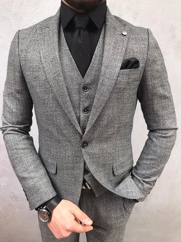 Buy Gray Slim Fit Cotton Suit by BespokeDailyShop.com