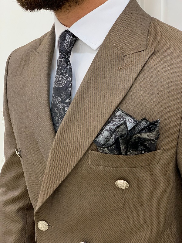 Brown Slim Fit Double Breasted Suit for Men by BespokeDailyShop.com with Free Worldwide Shipping